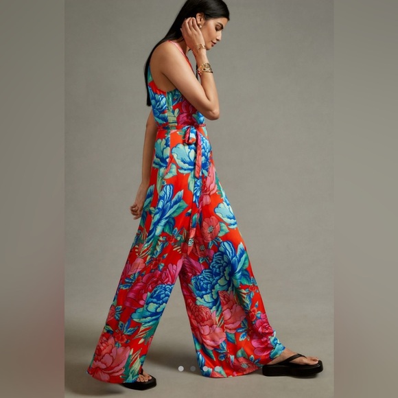 Farm Rio x Anthropology Printed Halter Jumpsuit, Pink Pattern - M - Picture 2 of 9